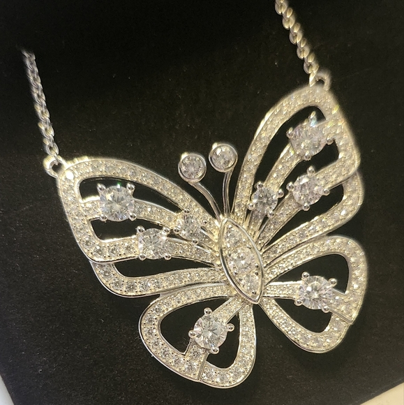 CERTIFIED 3.33 Carat VVS1 D EX MARIAH BUTTERFLY Moissanite Diamond NECKLACE *NEW - Picture 5 of 16